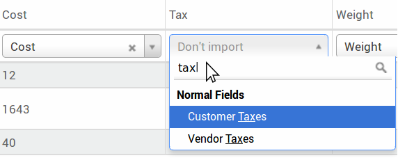 Menú desplegable expendido en la pantalla inicial de importación en Odoo.