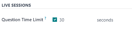 Secțiunea Sesiuni live din fila Opțiuni din aplicația Odoo Surveys.