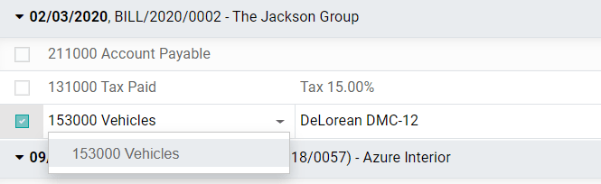 Modificación de la cuenta de un apunte contable publicado en la aplicación Contabilidad de Odoo