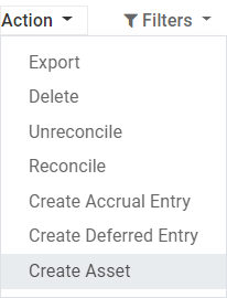 Crear un asiento de activo desde un apunte contable en la aplicación Contabilidad de Odoo